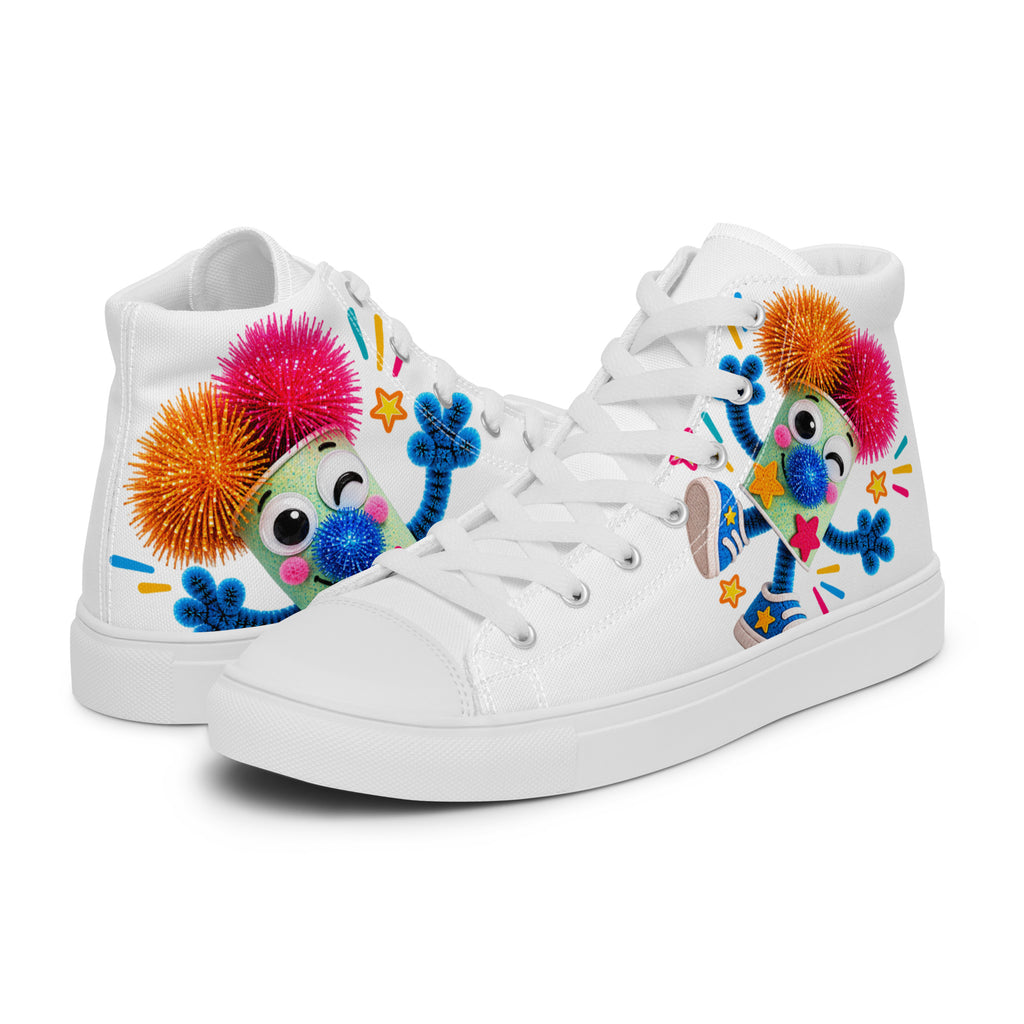 Weiße Sparky High-Top Sneaker von MATHIORA mit farbenfrohem LITTLE WORLDS Motiv
