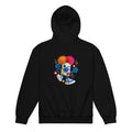 Schwarzer Sparky Kinder-Hoodie von MATHIORA mit buntem LITTLE WORLDS Rückenmotiv
