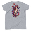 Graues Wild Magic Unicorn Kinder-T-Shirt mit großem magischem Einhorn-Rückenmotiv von MATHIORA
